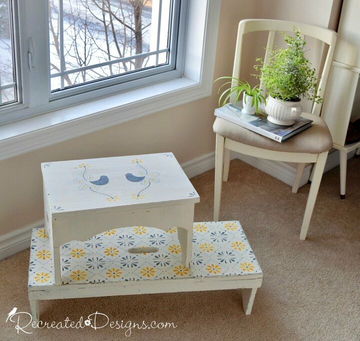 transforming vintage benches with scandinavian inspired stencils