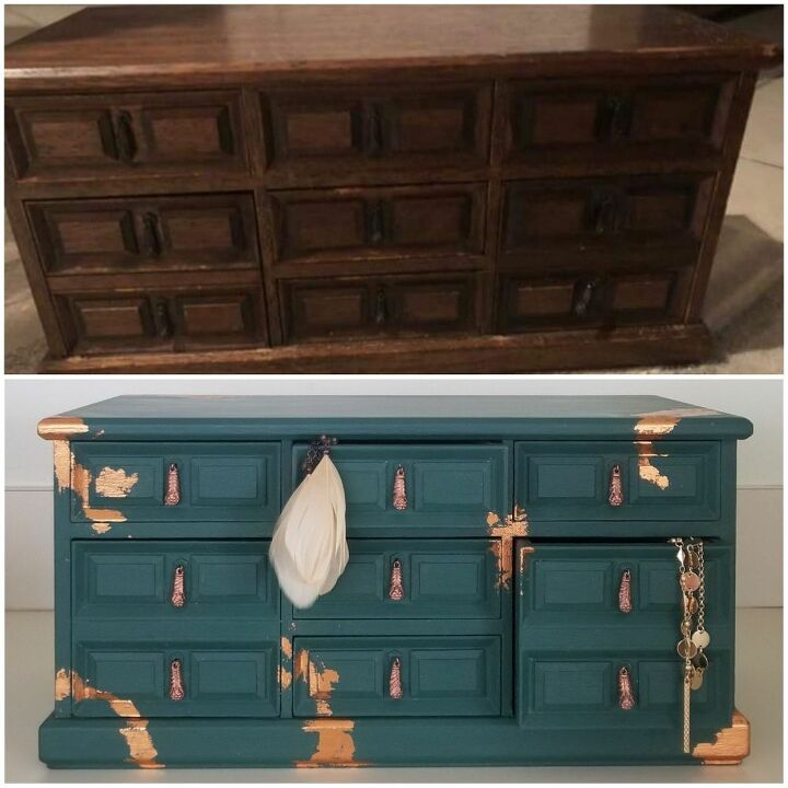 jewelry box makeover using metal leaf