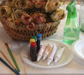 dying dried roses with food coloring and furniture wax