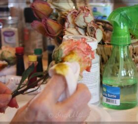 dying dried roses with food coloring and furniture wax