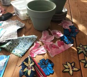 flower power plant pot make over, Cutting out fabric flowers
