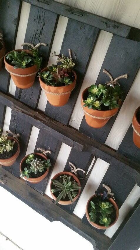 turn a pallet into a plant hanger