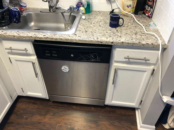 q how to shift dishwasher and add base cabinet under countertop