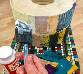 fabulous fabric lampshade restyle, Mod Podge the fabric to the shade