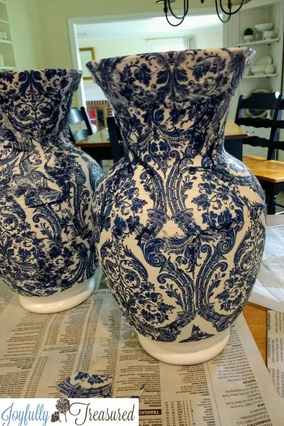 vasos com guardanapos para decoupage ideia de artesanato com chinoiserie azul e