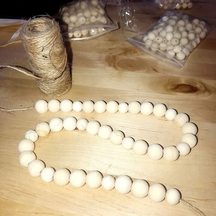learn how to make a farmhouse diy wood bead garland