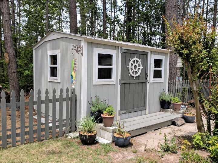 18 diy shed building plans to inspire you to make your own backyard re, Nautical Style Backyard Shed for Garden Tool Storage