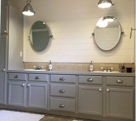 how to easily and inexpensively create beautiful shiplap walls, Shiplap Bathroom Walls Stephanie Coon Rehab to Fab