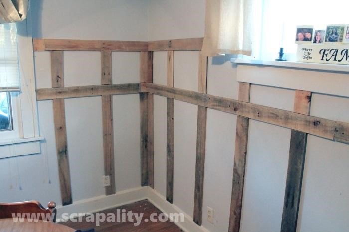 truly awesome diy ways to install wainscoting in your home, Pallet Wood Wainscoting Andrea Fogleman