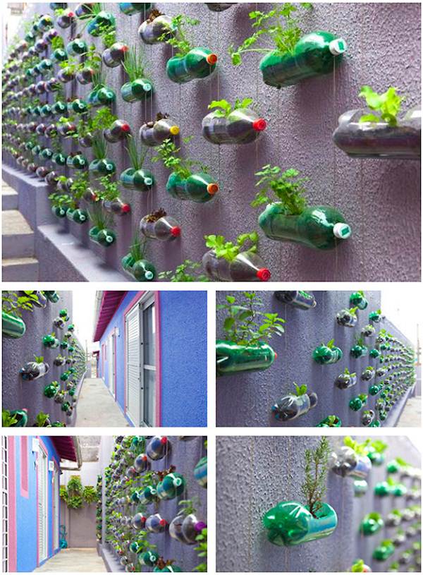 14 creative ways to plant a vertical garden maximize space, Create a Striking Vertical Garden out of Plastic Bottles