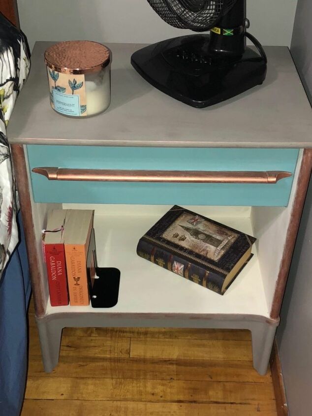 mcm sidetable with peeling old stain got a big pop with colour