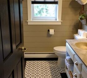 14 contemporary bathroom floor tile ideas and trends to consider, Combine Patterned Bathroom Floor Tiles With Neutral Wall Tiles