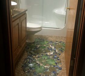 14 contemporary bathroom floor tile ideas and trends to consider, Consider a Large Centrepiece Mosaic Bathroom Floor Design