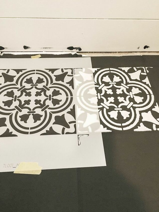 diy stencil painted tile floors