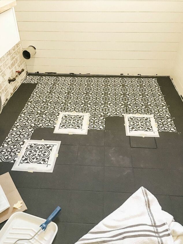 diy stencil painted tile floors