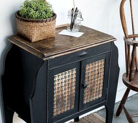 a funky houndstooth win for a vintage side table makeover