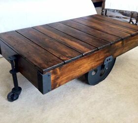 17 diy coffee table ideas to transform your living space, This DIY Rustic Coffee Table Was Made Using a Factory Cart