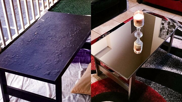 17 diy coffee table ideas to transform your living space, Turn a Tired Coffee Table into a Sleek Mirrored Coffee Table