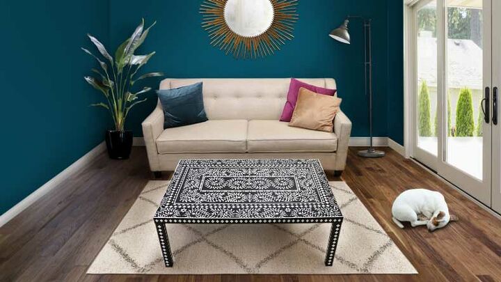 17 diy coffee table ideas to transform your living space, This Inlay Stencil Has Transformed a Cheap Ikea Lack Table