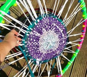 how to make a beautiful rag rug by making a loom from a hula hoop, The rug slowly grows bigger