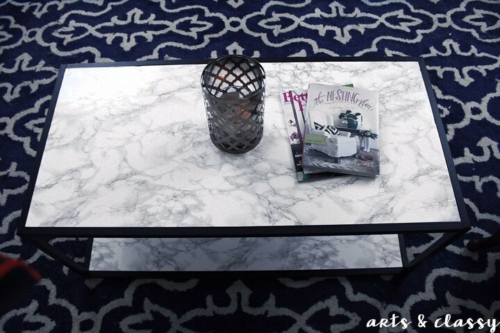 17 diy coffee table ideas to transform your living space, Get This Faux Marble Effect Using DC Fix Contact Paper