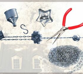 rain chain with funnels and vintage cookie cutters no drill needed