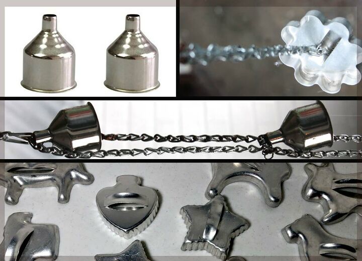 rain chain with funnels and vintage cookie cutters no drill needed, Use new pieces or vintage