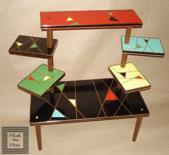 13 mid century furniture makeovers to thrill your inner vintage lover, Mid Century Step Tables Get a Geometric Mid C
