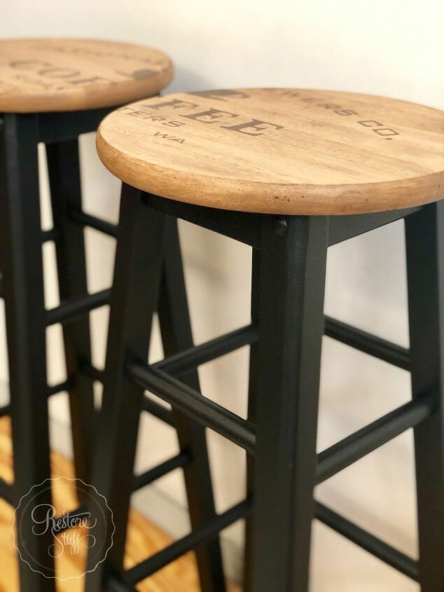 stenciling on stools for an industrial farmhouse style makeover