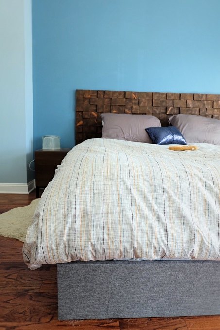 13 diy bed frame projects with gorgeous results, Fancy Faux Bed Frame to Replace a Frame That Was Much Too Tall