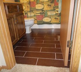 s bathroom tile ideas, wood look ceramic tile