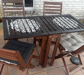 20 of the best diy patio furniture projects, DIY Patio Furniture Stencil Transforms This Weathered IKEA Table