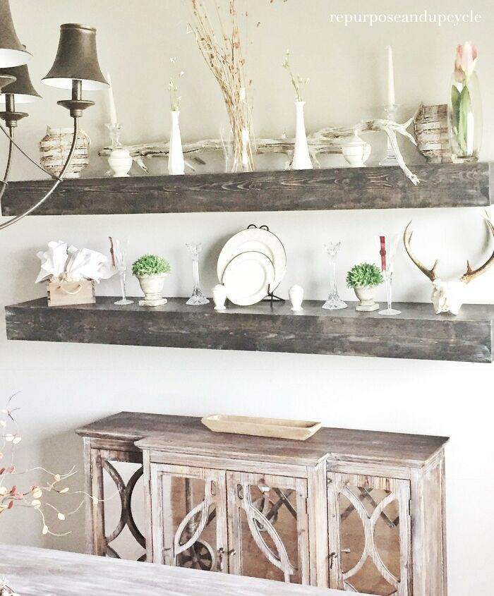 12 terrific diy floating shelves to give your walls a lift, Dining Room DIY Floating Solid Wood Shelves