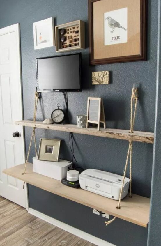 12 terrific diy floating shelves to give your walls a lift, Floating Solid Wood Shelves with Rope
