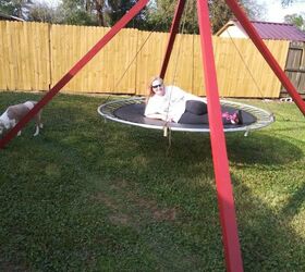refurbished recycled trampoline swing, My Aussie Taylor doing his photo bomb