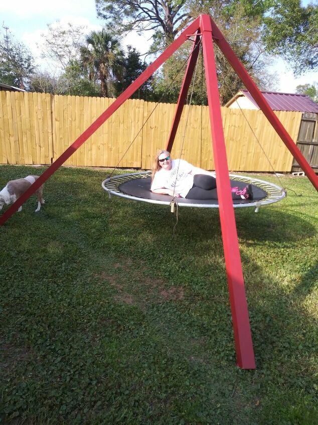 balano de trampolim restaurado reciclado, Minha Aussie Taylor fazendo sua foto bomba