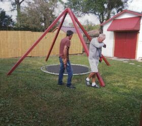 refurbished recycled trampoline swing, Much needed break after wrestling the springs