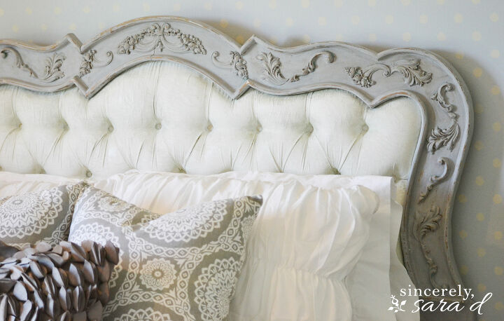 s tufted headboard ideas, A Painted Wood and Velvet Tufted Headboard