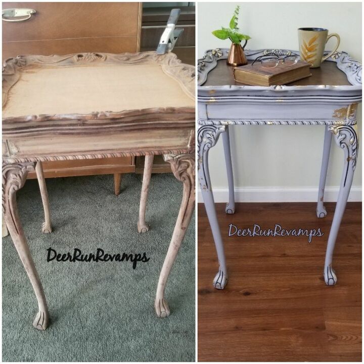 thrift store tab transformed with homemade chalky paint and gold leaf