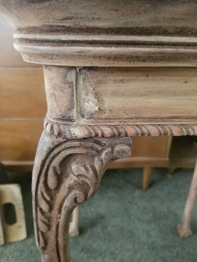 thrift store tab transformed with homemade chalky paint and gold leaf