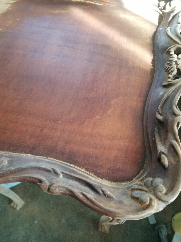 thrift store tab transformed with homemade chalky paint and gold leaf