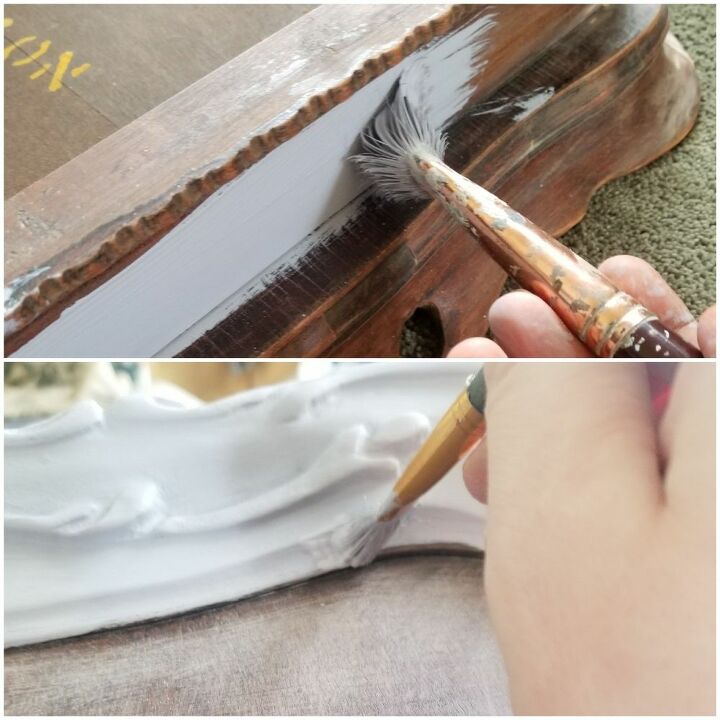 thrift store tab transformed with homemade chalky paint and gold leaf