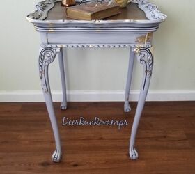 thrift store tab transformed with homemade chalky paint and gold leaf