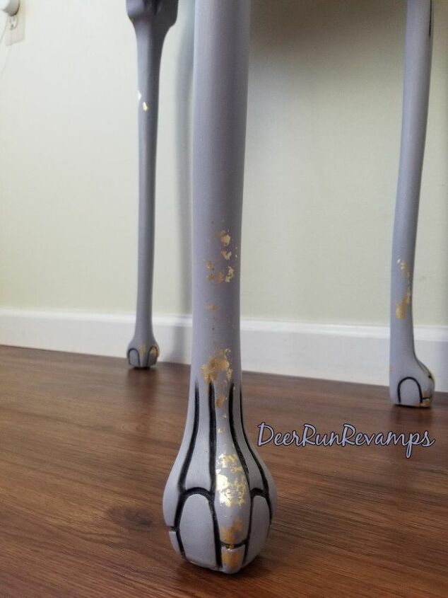 thrift store tab transformed with homemade chalky paint and gold leaf