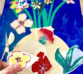 how to make your own amazing collage art decoupage from old clothes, Arranging and positioning flower motifs