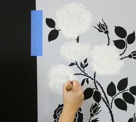how to stencil a metallic floral feature wall