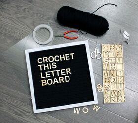 15 diy letter board and bulletin board ideas to reorganize your home, Build a Vintage Yarn Crocheted Letter Board