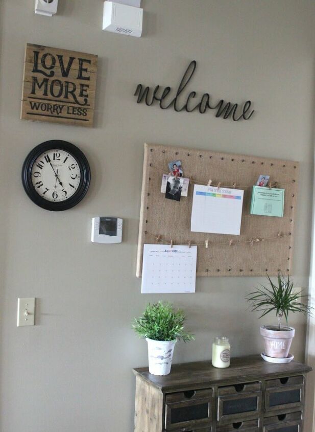 15 diy letter board and bulletin board ideas to reorganize your home, Rustic Style Burlap Covered Bulletin Board