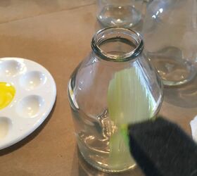 transform plain glass vases into gorgeous sea glass, Paint on the Glue Food Color Mixture