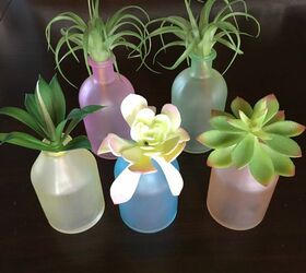 transform plain glass vases into gorgeous sea glass, DIY Sea Glass Vases with Succulents